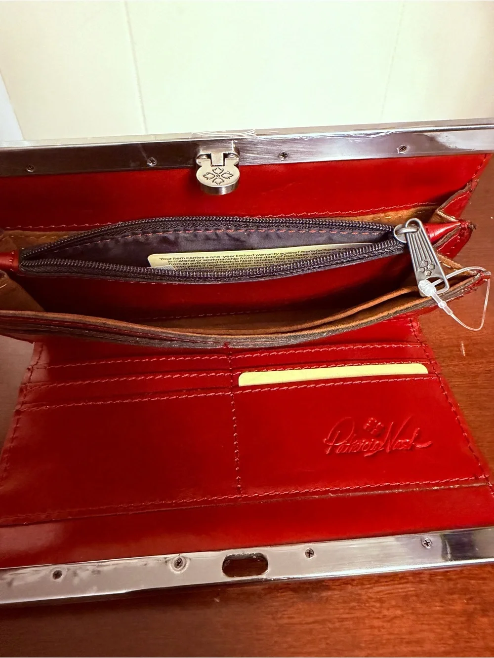 Patricia Nash Red Tooled Leather Cauchy Frame Wallet Clutch boho western  NWOT